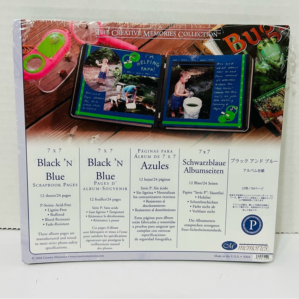 Creative Memories 7x7 Black 'N Blue Scrapbook Pages 12 Refill Sheets 2004